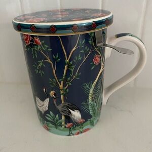 Atmosphere Easy Life Floral Crane Design Mug with Lid and Infuser